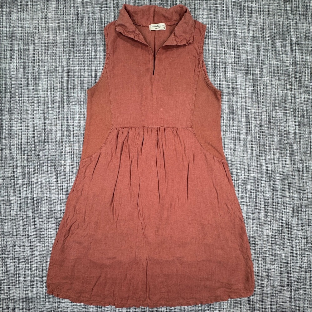 Terzo Millennio Women's 100% Linen Dress Small Terracotta Sleeveless Made Italy